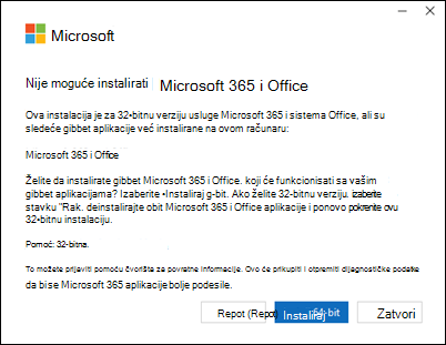 Nije bilo moguće instalirati Microsoft 365 grešku