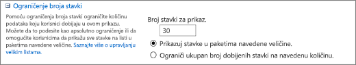 Postavite broj stavki za prikaz na stranici „Postavke prikaza“