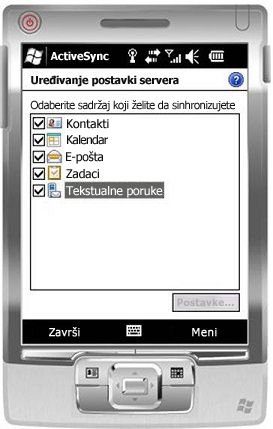 Potvrđivanje izbora u polju za potvrdu „Tekstualne poruke“ u sistemu Windows Mobile 6.5