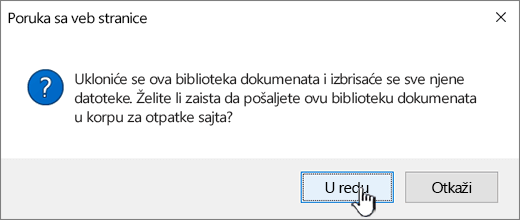 Confirmation dialog box when deleting a library