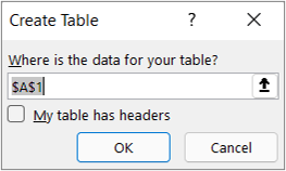 From Table dialog