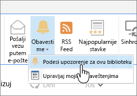 Kartica "Biblioteka" sa istaknutom stavkom "Postavi obaveštenje" u ovoj biblioteci