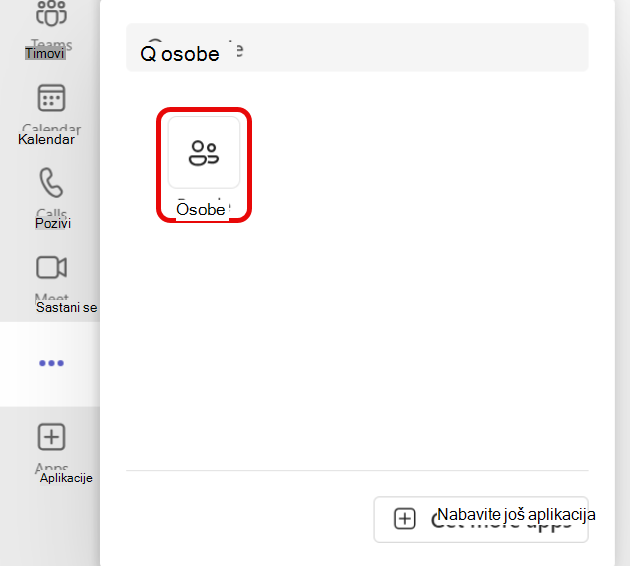 Snimak ekrana pronalaženja ikone Osobe aplikacije u usluzi Teams
