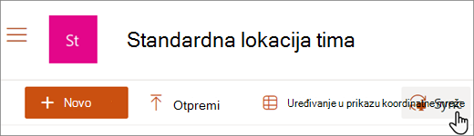 Snimak ekrana koji prikazuje dugme „Sinhronizuj“ u SharePoint biblioteci.