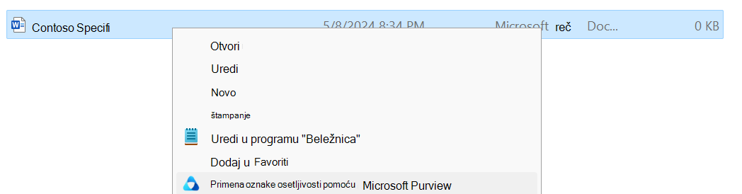 Primena oznake osetljivosti na Microsoft Purview u programu Istraživač datoteka