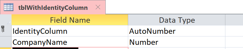 Show that Identity Column is identified as an AutoNumber field