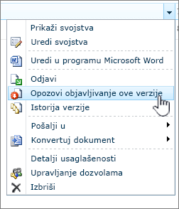 kliknite na dugme "Otkaži objavljivanje ove verzije"