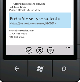 Snimak ekrana koji prikazuje pridruživanje Lync sastanku sa mobilnog uređaja.