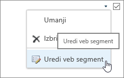 Istaknut meni "Uređivanje veb segmenta"