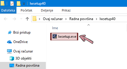 Kliknite dvaput na lwsetup.exe da biste počeli da instalirate programski dodatak LiveWeb.