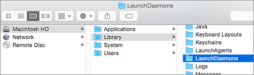 Browse to the Library folder and then the LaunchDaemons folder