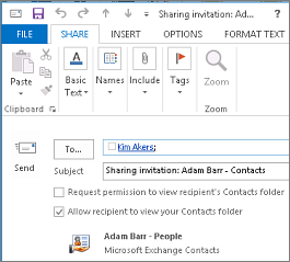 Draft share contacts invitation inside your organization
