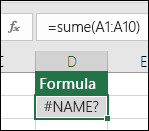 Excel prikazuje grešku #NAME? kada je ime funkcije pogrešno otkucano