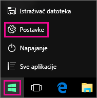 Pristup postavkama sa dugmeta Start u operativnom sistemu Windows 10