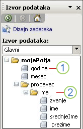 Okno zadataka „Izvor podataka“ u programu InfoPath