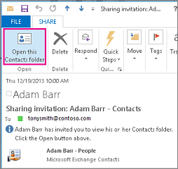 Received share contacts invitation outside your organization