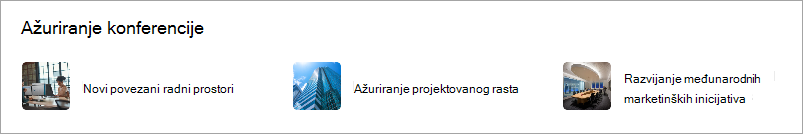 Veb segment brzih veza koji prikazuje sličice za veze.