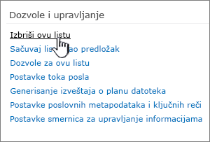 Izbrišite ovu listu u okviru dozvola i upravljanja