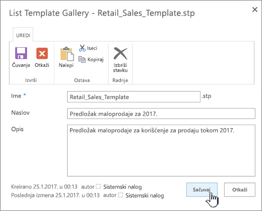 Uređivanje svojstava predloška liste