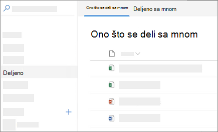 Snimak ekrana prikaza "Deljeno sa mnom" OneDrive for Business na vebu