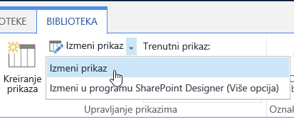 Kartica „Biblioteka“ sa istaknutom stavkom „Izmeni prikaz“