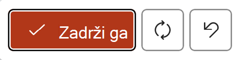 Meni koji se pojavljuje kada generišete ili ponovo napišete sadržaj pomoću Copilot u programu PowerPoint prikazuje dugmad "Zadrži", "Ponovo generiši" i "Odbaci".