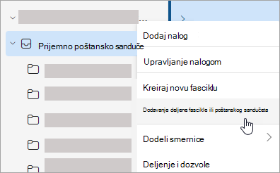 Screenshot showing selection to Add shared folder or mailbox