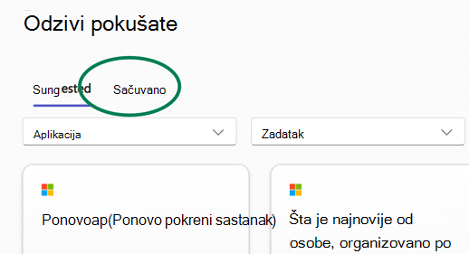 Biblioteka odziva usluge Copilot Lab sa istaknutom karticom „Sačuvani odzivi“.