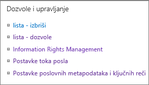 Dozvole za listu i veze Postavke upravljanja