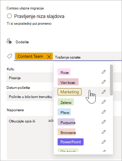 Selecting a label in task details in Planner