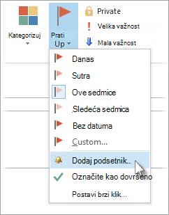 Ako je zadatak već otvoren u zasebnim prozorima, izaberite stavku > praćenje > Dodaj podsetnik.