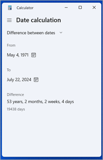 Izračunavanje razlike datuma u Windows kalkulatoru.