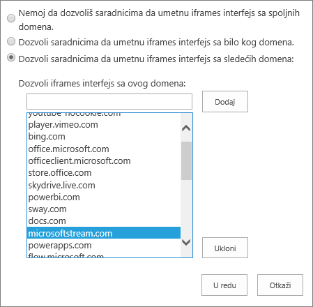 Postavljanje ograničenja za dodavanje iFrames datoteka