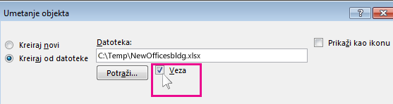 choosing link for inserting a file into powerpoint