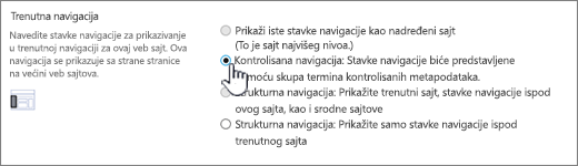 Trenutni odeljak za navigaciju sa izabranom kontrolisanom navigacijom