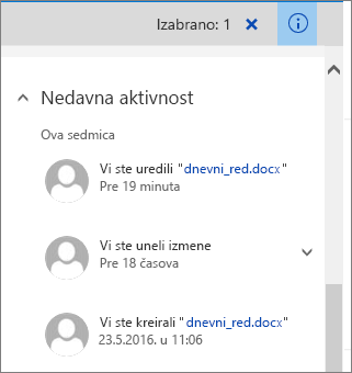 Lista nedavnih aktivnosti