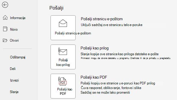 Snimak ekrana dugmadi "Pošalji kao prilog" i "Pošalji kao PDF".