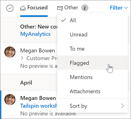 Označavanje e-poruke zastavicom u programu Outlook na vebu