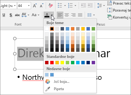 Korišćenje opcija boje fonta za promenu boje teksta