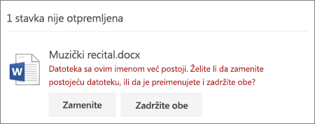 „Ime datoteke već postoji” greška u veb korisničkom Interfejsu za OneDrive