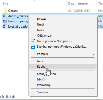 Kliknite desnim tasterom miša i izaberite kopiraj