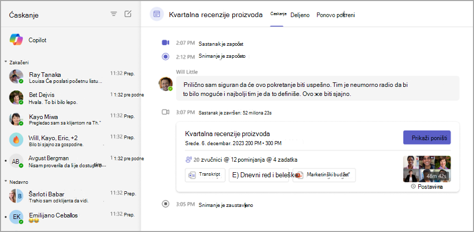 Screenshot showing meeting reap features in a meeting chat.