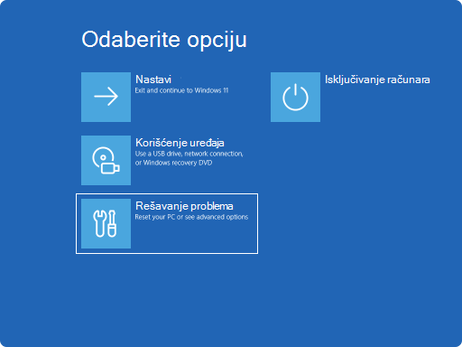 Snimak ekrana operativnog sistema Windows RE - odaberite opciju.