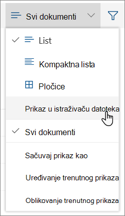 All documents menu with Open in Istraživač datoteka highlighted