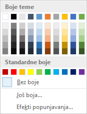 Opcije za boju stranice na traci