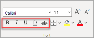 The Font section of the Home tab, with effects highlighted.