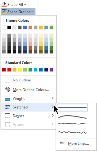 The Sketched options on the Shape Outline menu.