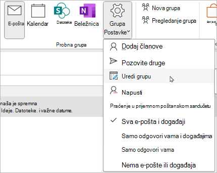 Na traci izaberite stavku Postavke grupe > Uredi grupu