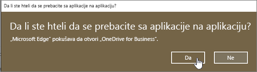 Dijalog za prebacivanje sa "da" istaknuto u Windows 10 Edge pregledač