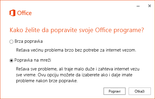 Dijalog „Popravka sistema Office“ prilikom popravke OneDrive for Business aplikacije sinhronizacije
